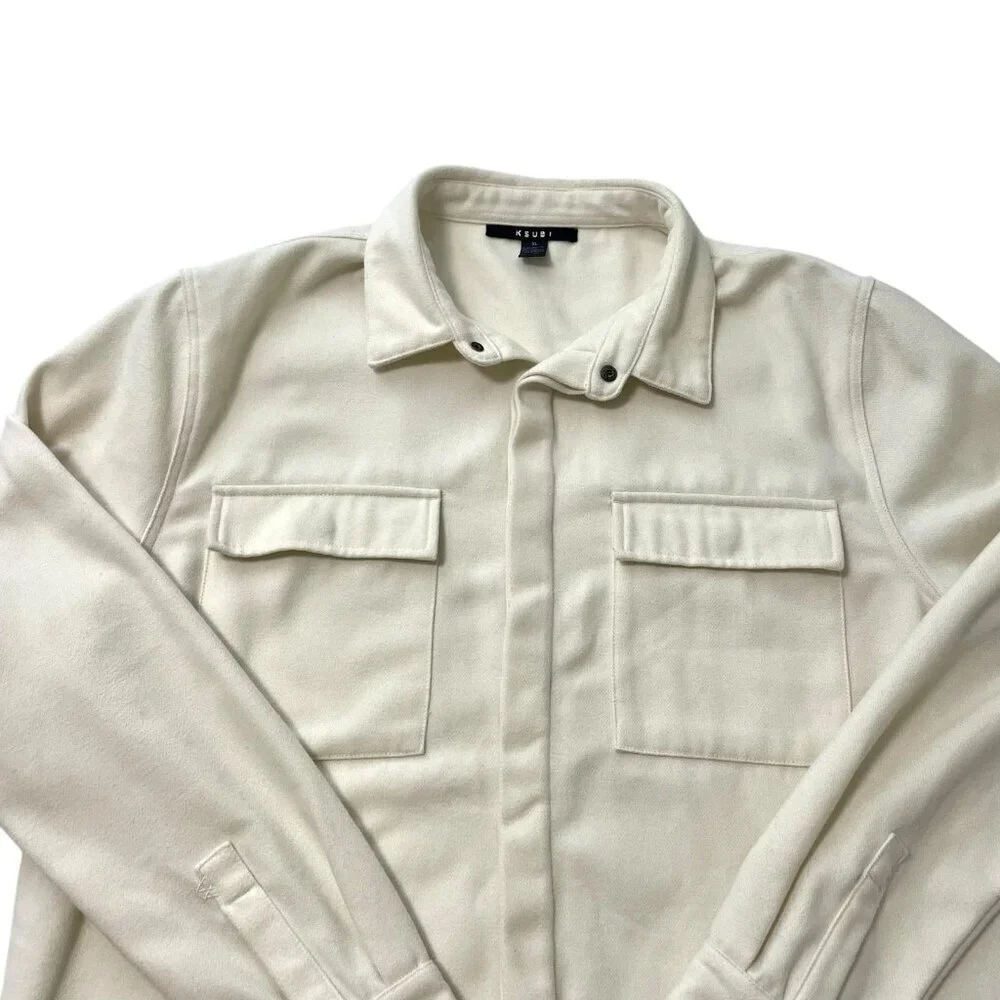 Ksubi Snakebite Shirt Snap Button Overshirt Utility Workwear Cream White size XL
